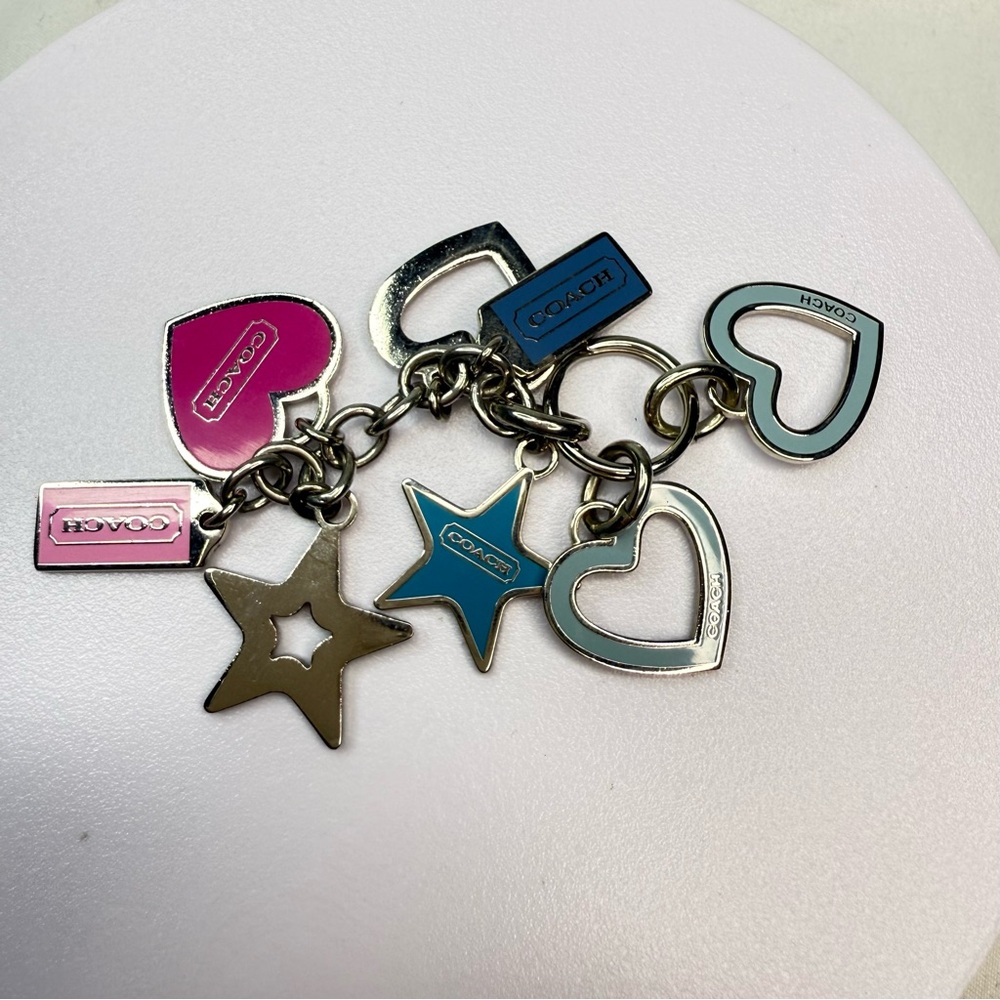 Coach Silver, Pink & Blue Hearts Keychain FOB Bag Charm - Picture 2 of 5